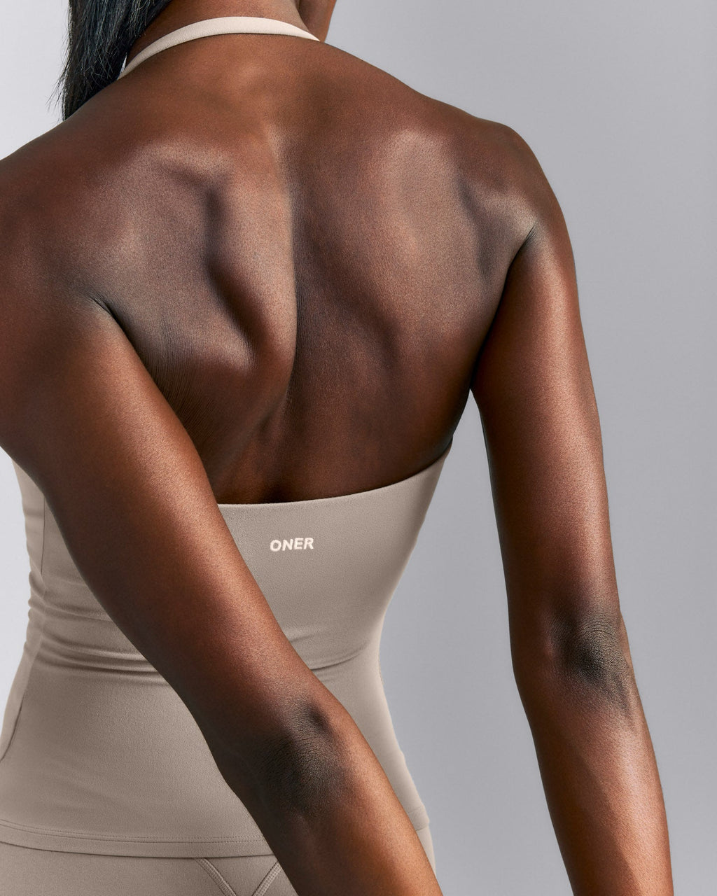 SoftMotion™ Strappy Halter Neck Tank Top with Built in Bra Shelf New Branding | Warm Sand