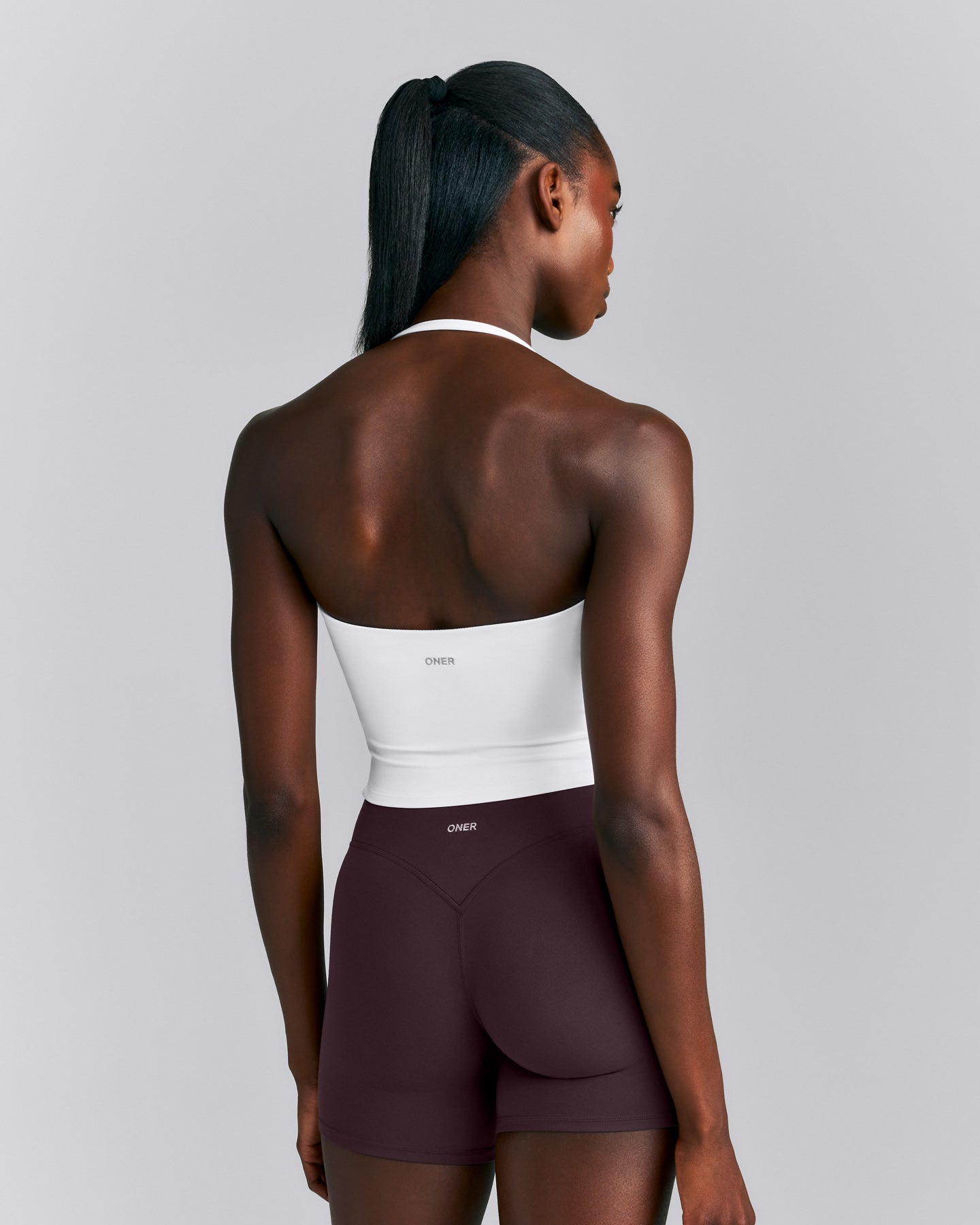 SoftMotion™ Strappy Halter Neck Mid Tank Top with Built in Bra Shelf New Branding | White