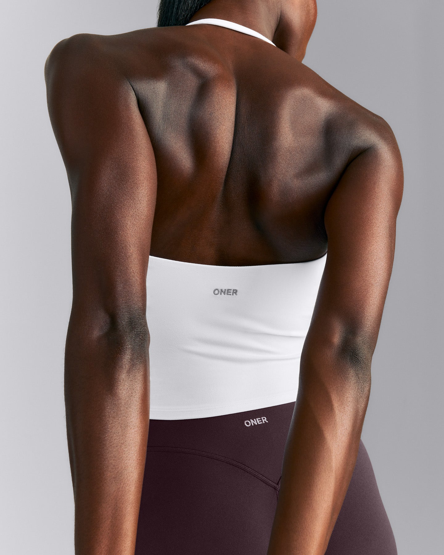 SoftMotion™ Strappy Halter Neck Mid Tank Top with Built in Bra Shelf New Branding | White