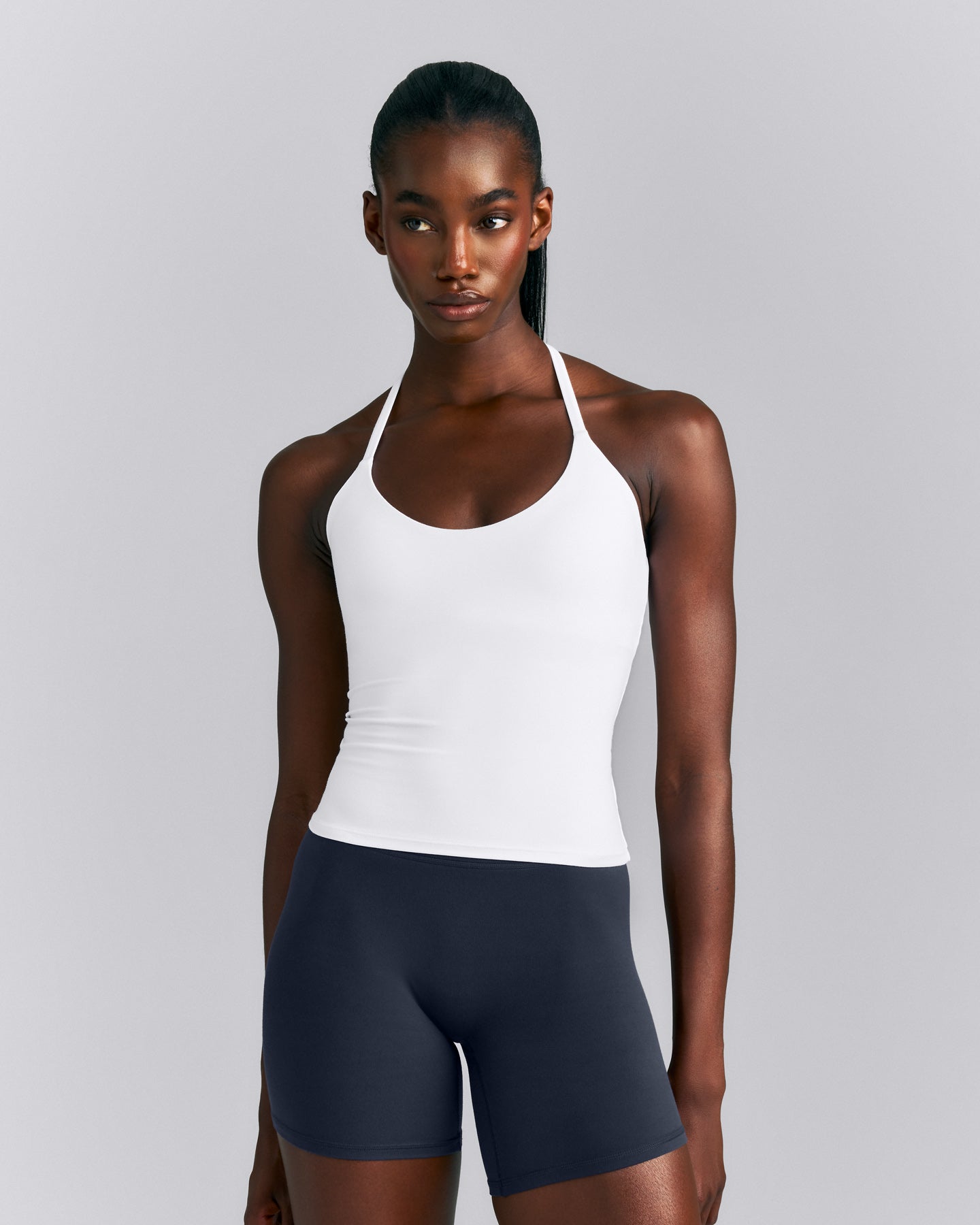 SoftMotion™ Strappy Halter Neck Tank Top with Built in Bra Shelf New Branding | White