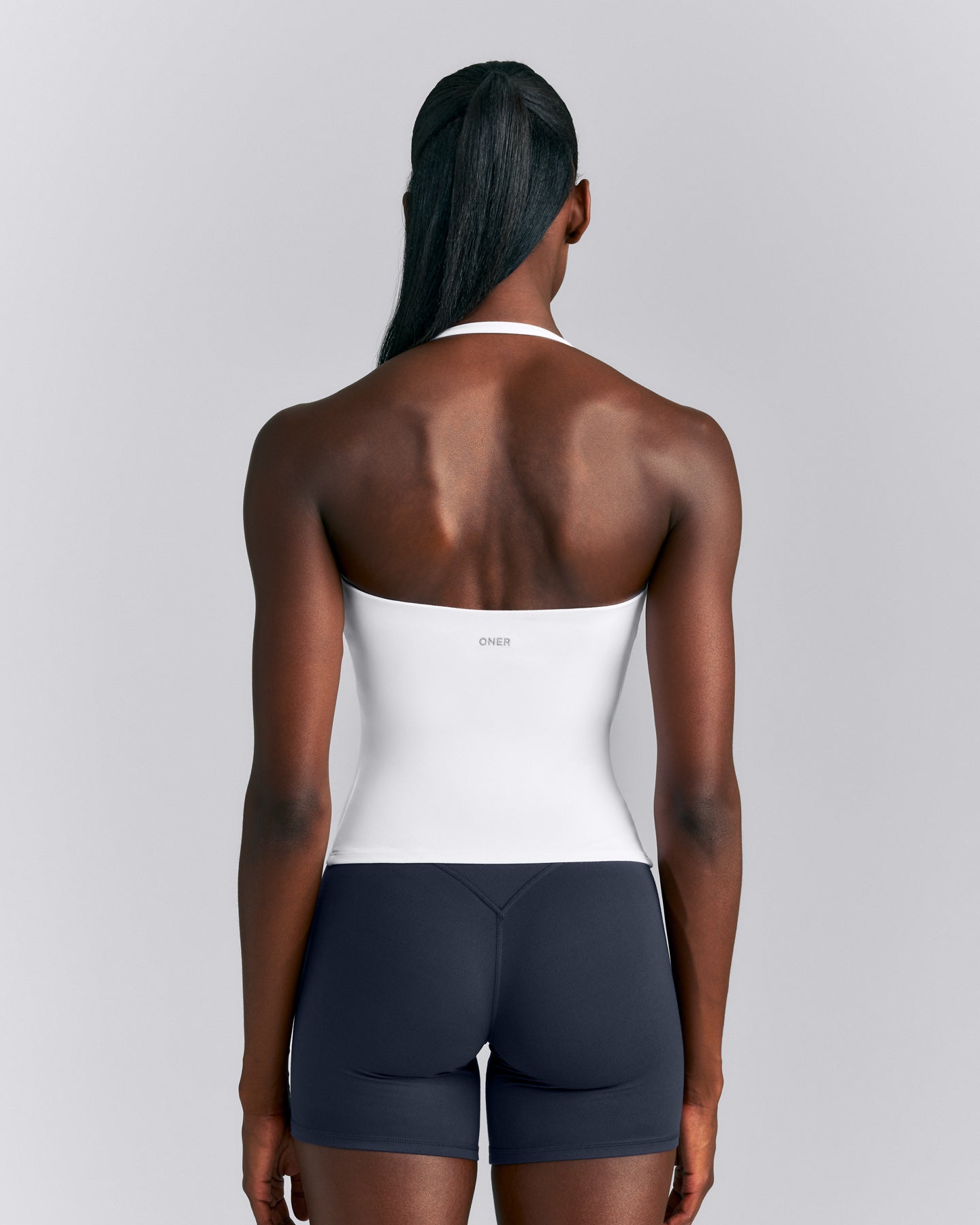 SoftMotion™ Strappy Halter Neck Tank Top with Built in Bra Shelf New Branding | White