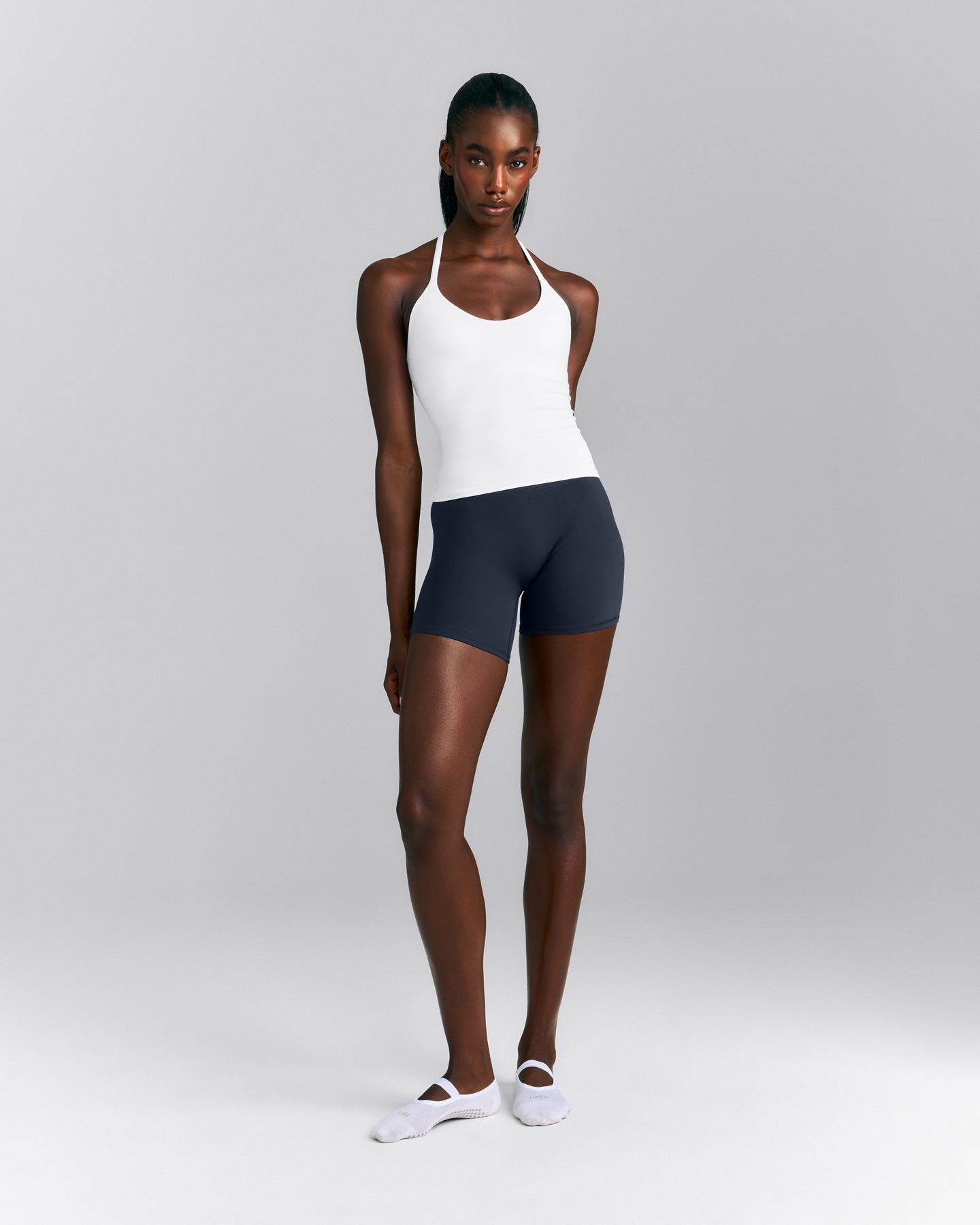 SoftMotion™ Strappy Halter Neck Tank Top with Built in Bra Shelf New Branding | White