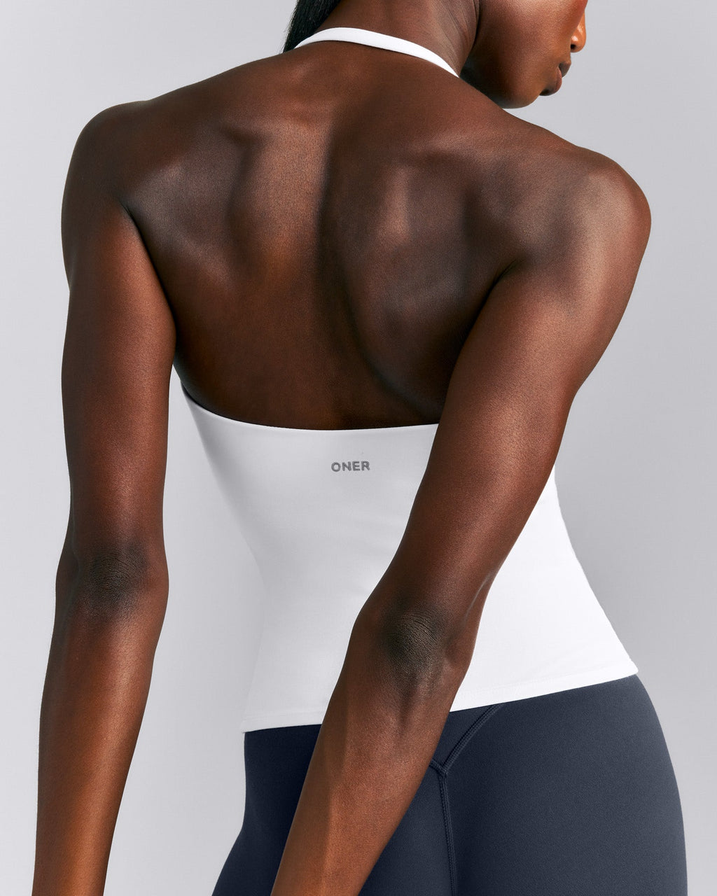 SoftMotion™ Strappy Halter Neck Tank Top with Built in Bra Shelf New Branding | White