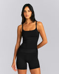 SoftMotion™ Strappy Mid Tank Top with Built in Bra Shelf New Branding | Black