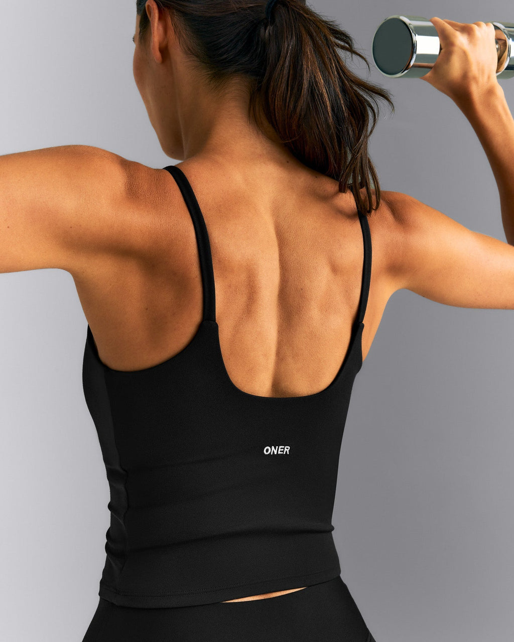 SoftMotion™ Strappy Mid Tank Top with Built in Bra Shelf New Branding | Black