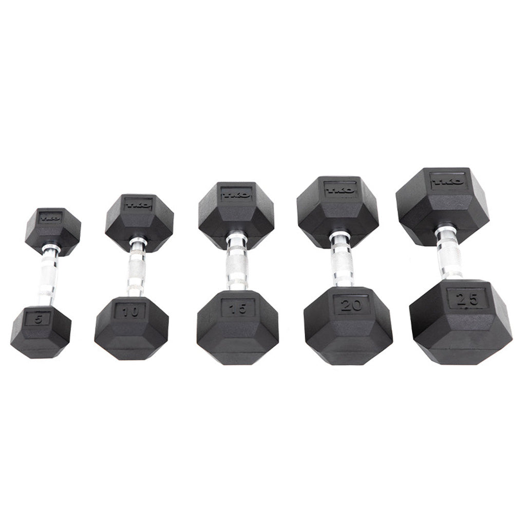 Rubber Hex Dumbbell with Chrome Contoured Grip