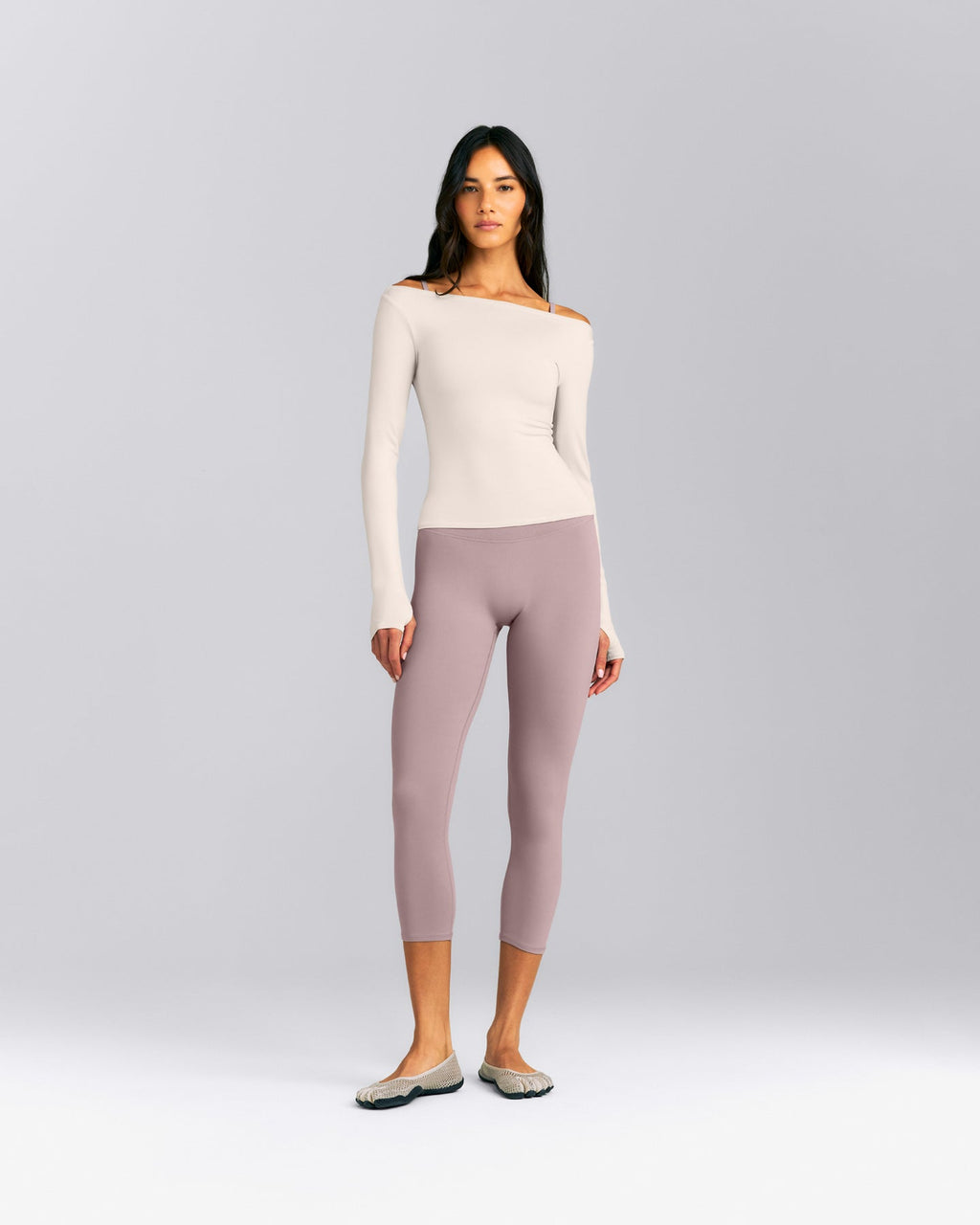 FormeSoft™ Fitted Off-The-Shoulder Long Sleeve Top | Sand