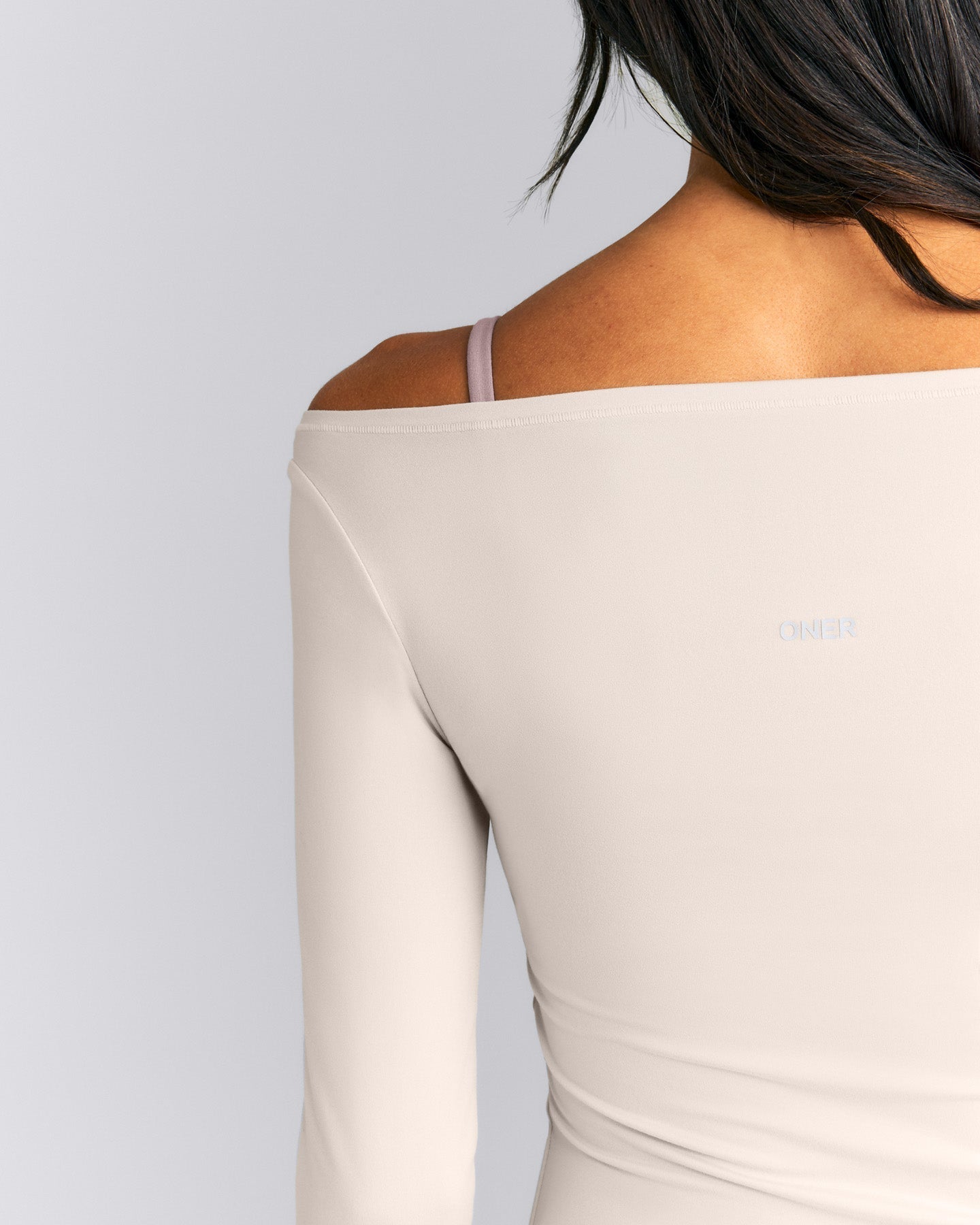 FormeSoft™ Fitted Off-The-Shoulder Long Sleeve Top | Sand