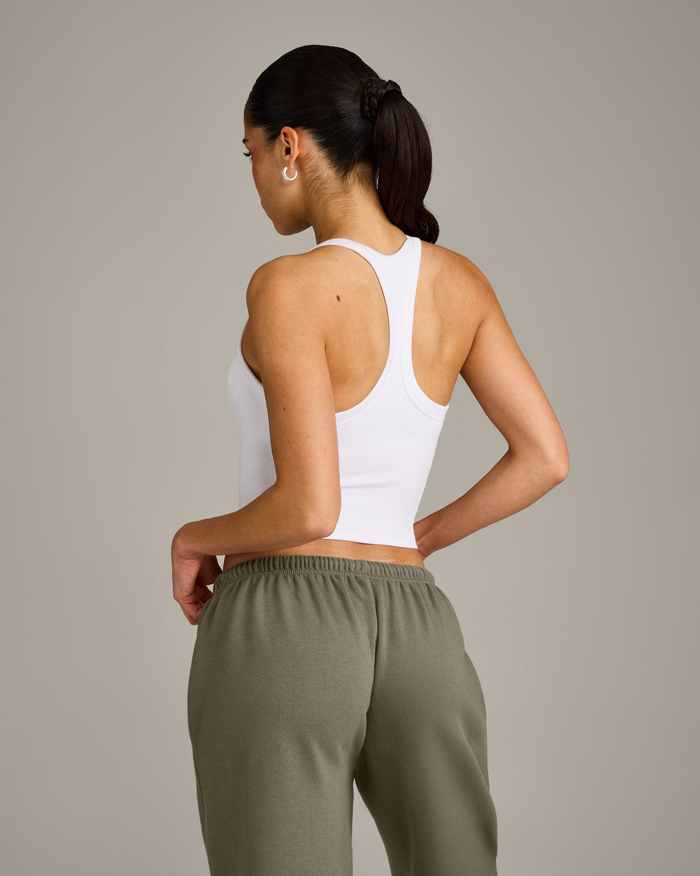 Mellow™ Rib Racer Back Mid Tank Top with Built in Bra Shelf | White