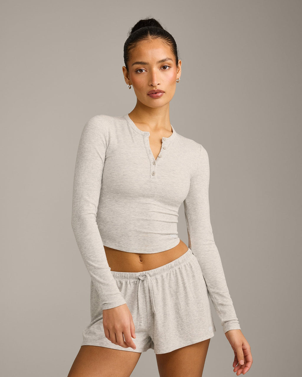 Oner At Home Night Button Down Long Sleeve Top | Oat Marl