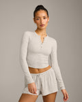 Oner At Home Night Button Down Long Sleeve Top | Oat Marl
