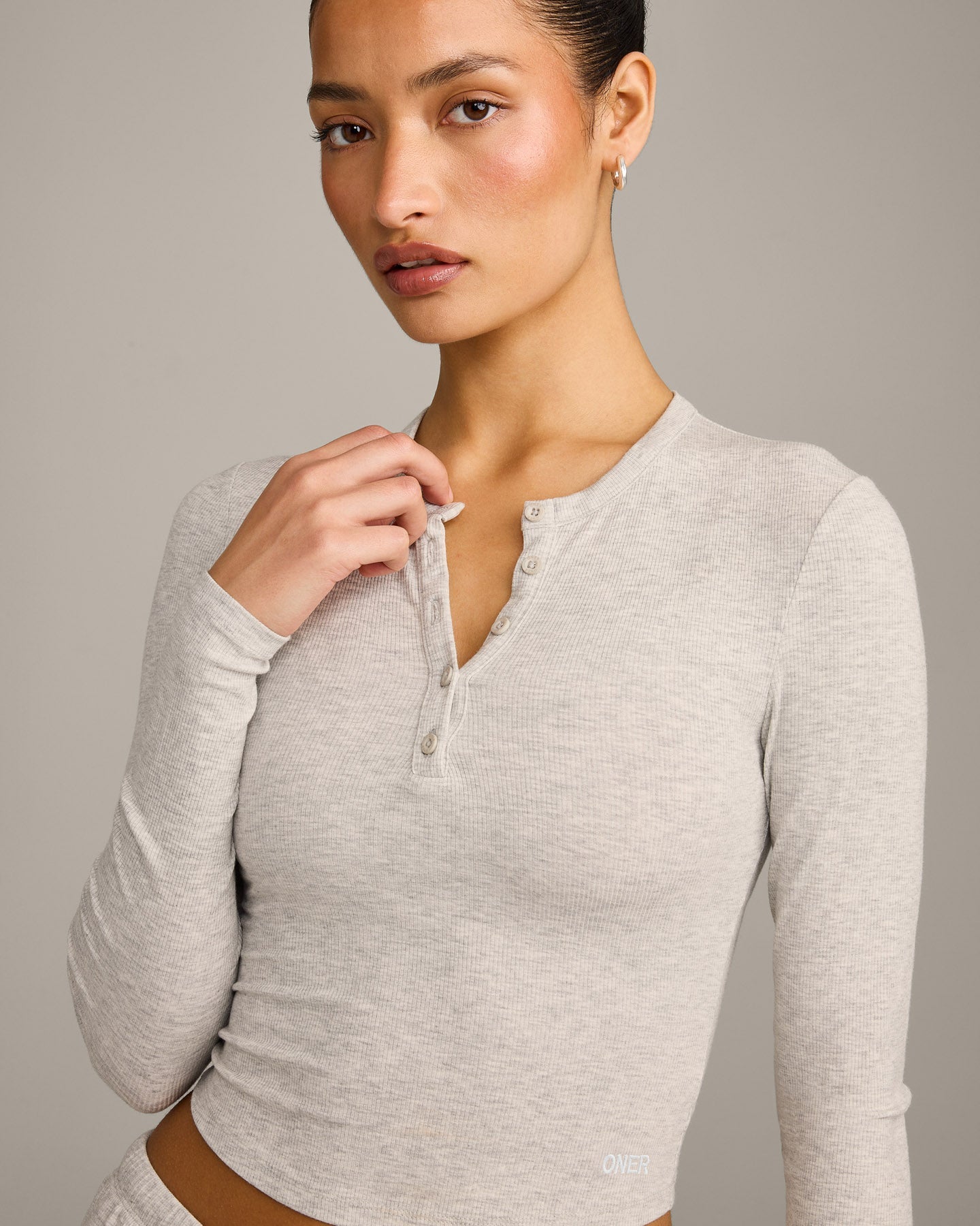 Oner At Home Night Button Down Long Sleeve Top | Oat Marl