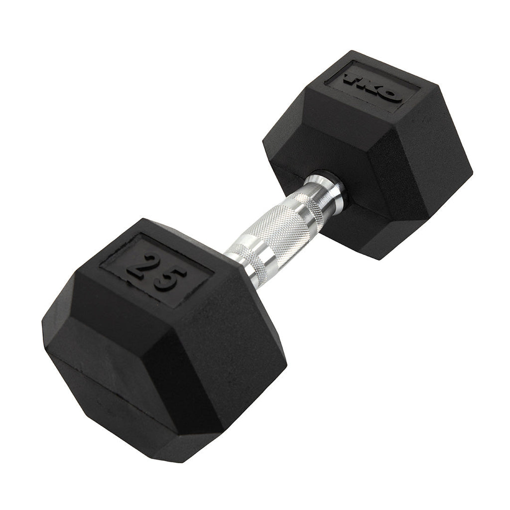 Rubber Hex Dumbbell with Chrome Contoured Grip