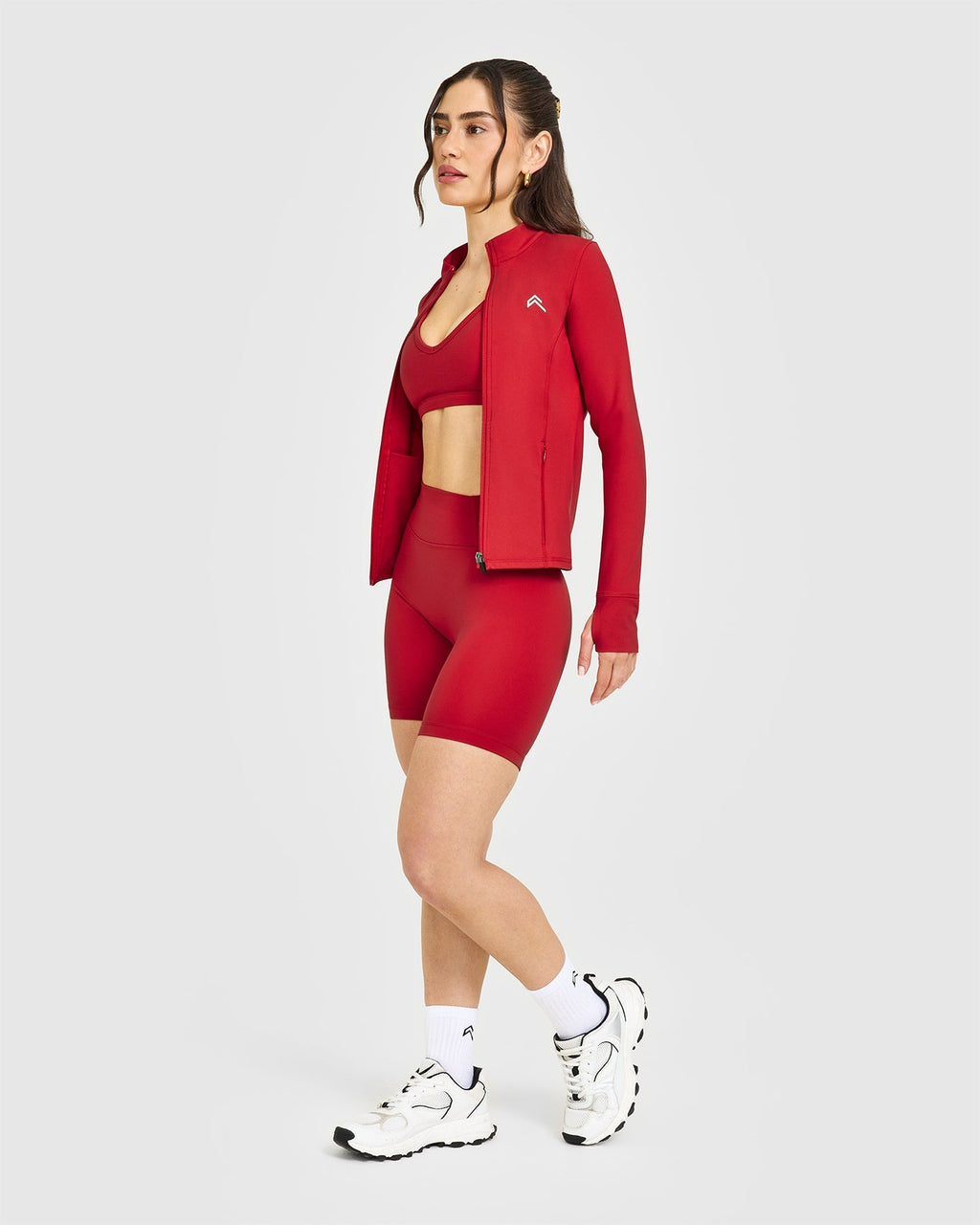 Timeless High Waisted Shorts with White Logo | Toasted Red