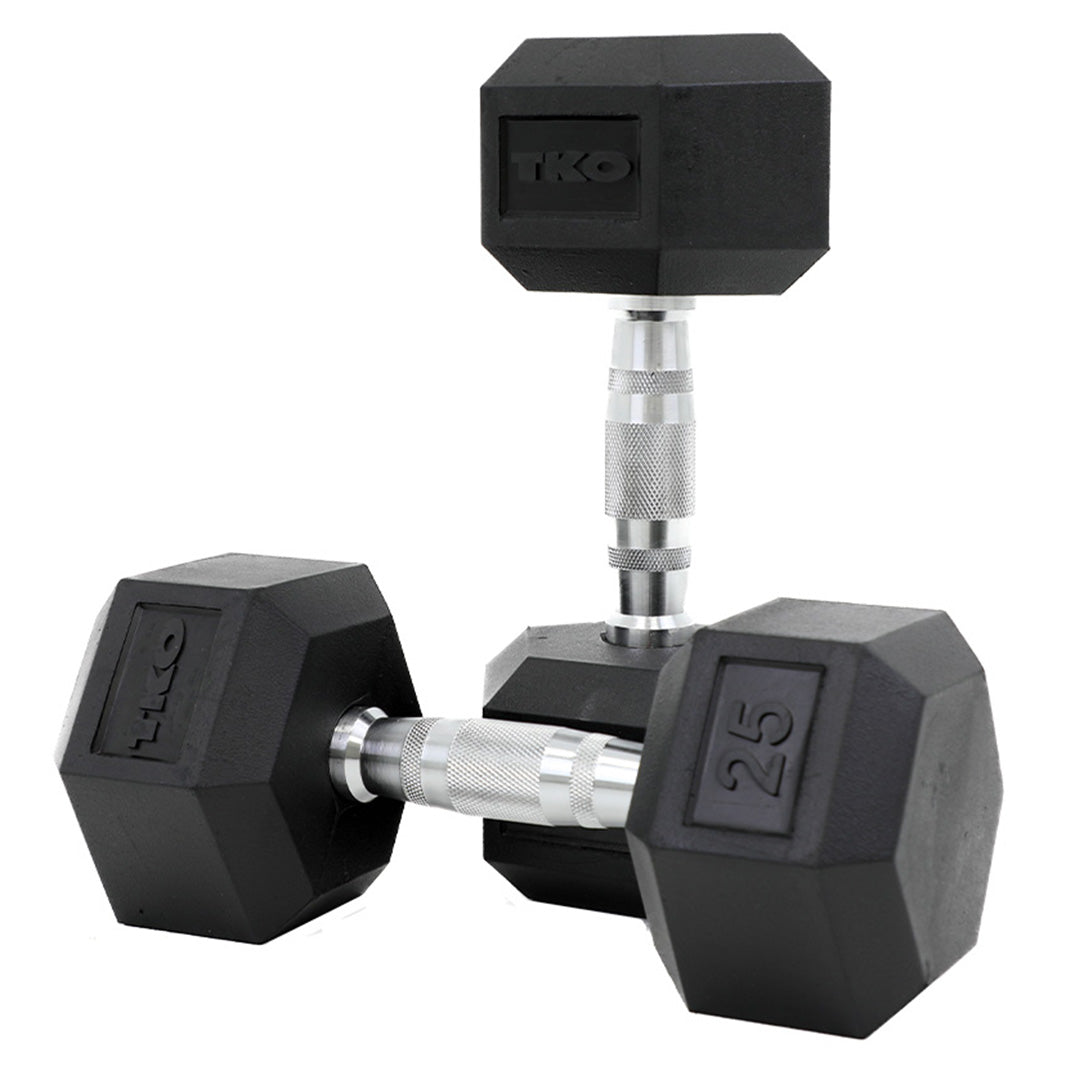 Rubber Hex Dumbbell with Chrome Contoured Grip