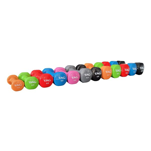 Group Ex 43 pair Vinyl Dumbbell Set with Locking Storage Rack (14-1lb, 12-2lb, 18-3lb, 16-5lb, 14-8lb, 12-10lb)